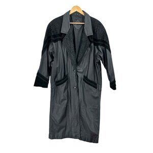 Jacqueline Ferrari Leather Textured Trench‎ Coat Womens Size XL Grunge Goth